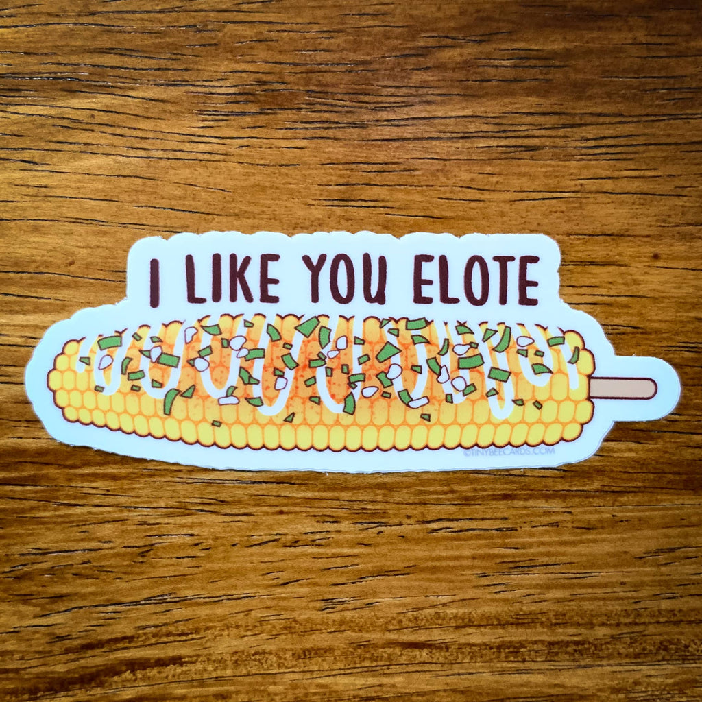 Vinyl sticker featuring a delicious looking street elote illustration