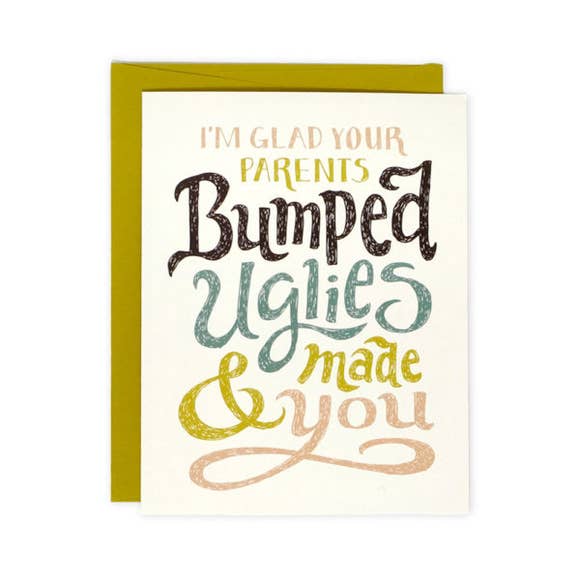 Baby shower card with bumping uglies phrase