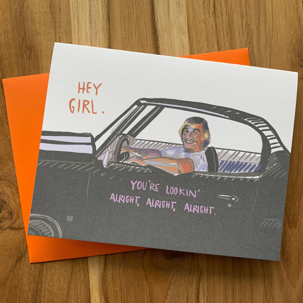 greeting card with artists rendition of Matthew McConaughey's character from Dazed and Confused