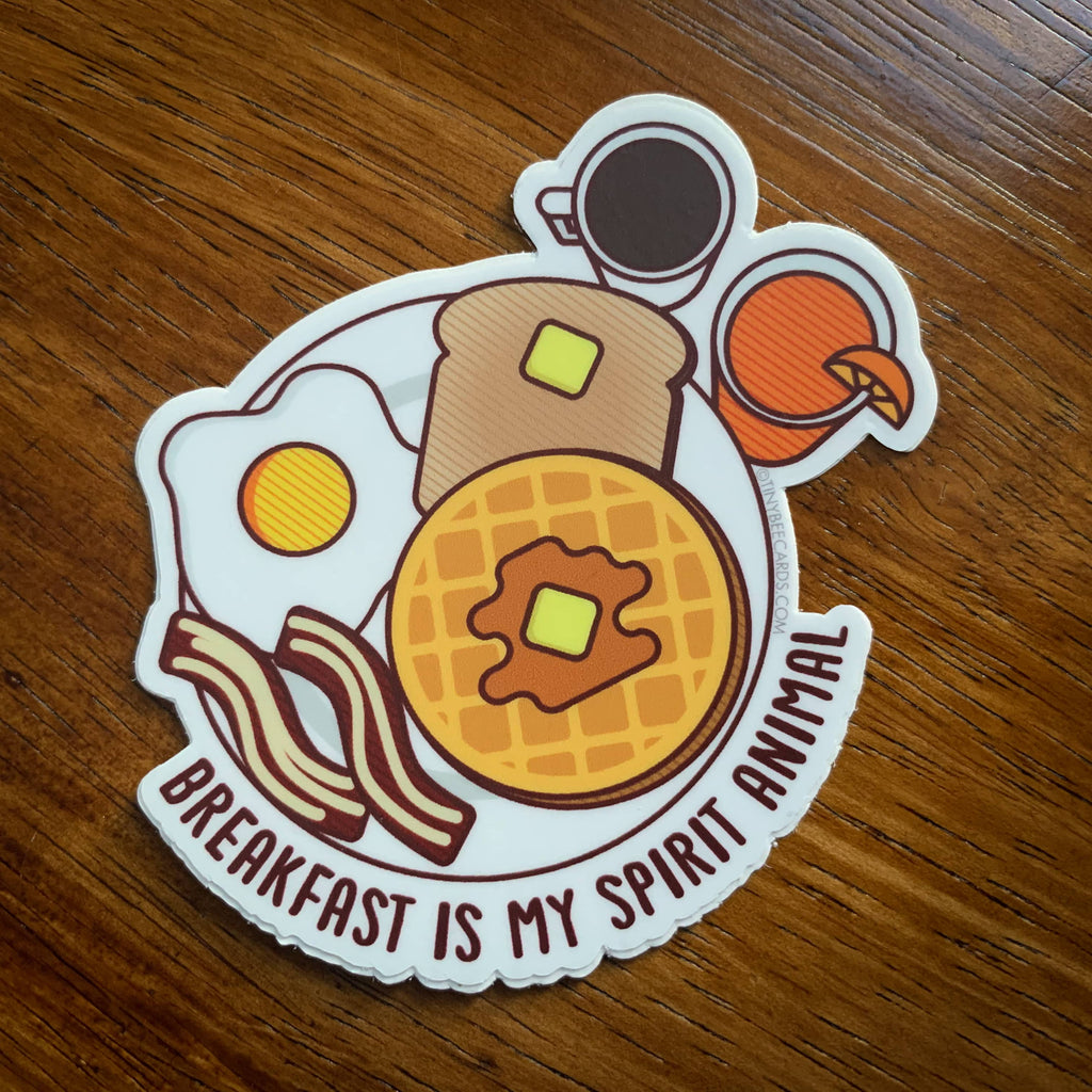 Vinyl Sticker depicting classing American breakfast with slogan, Breakfast is My Spirit Animal