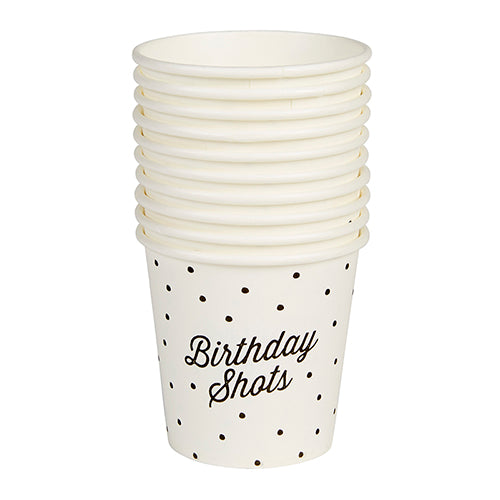 stack of paper birthday shot glasses with polkadots
