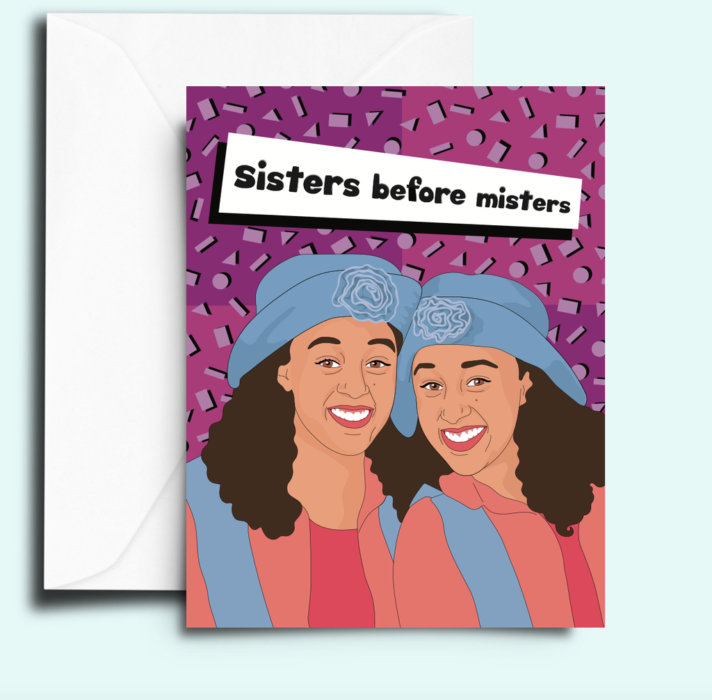 Greeting card with drawing of tv show sister sister twins